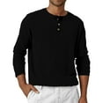 thumbnail image 1 of Evdexr Big and Tall Shirt for Men Henley Long Sleeve Top Button Down Round Neck Workout T Shirts Fall Cotton Raglan Lightweight Regular Fit Tops Black 2XL, 1 of 7