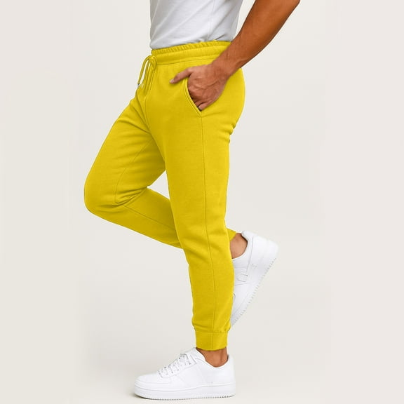Evdexr Big and Tall Joggers for Men Chino Trousers Lightweight Drawstring Training Pant Fleece Casual Baggy Cotton Sweatpants with Pockets Yellow M