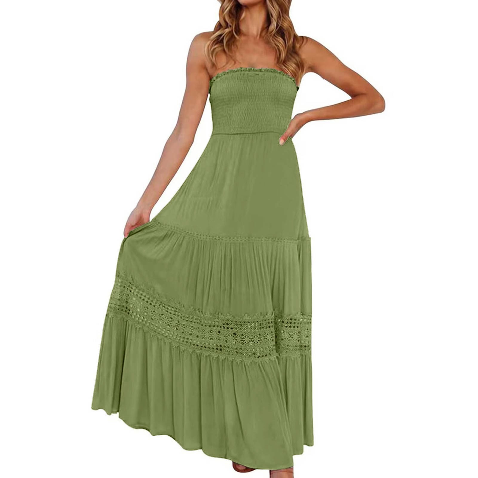 Lu's Chic Women's Boho Maxi Skirt - Flowy Smocked High Waisted Summer Beach Cover-up Dress