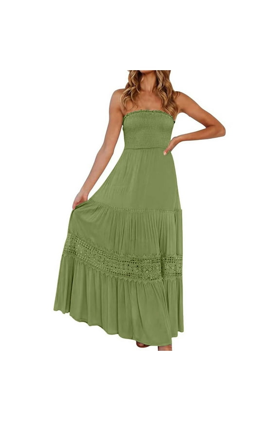 Boho Maxi Skirt for Women Summer Floral Smocked High Waisted Skirts with Pockets Vacation A-Line Long Flowy Skirts Green XXL