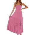thumbnail image 1 of Evdexr Tube Top Dress for Women 2025 Summer Solid Strapless Maxi Dresses Off Shoulder Smocked Flowy Beach Sundresses Hot Pink S, 1 of 3