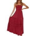 thumbnail image 1 of Evdexr Boho Maxi Skirt for Women Summer Floral Smocked High Waisted Skirts with Pockets Vacation A-Line Long Flowy Skirts Red M, 1 of 3
