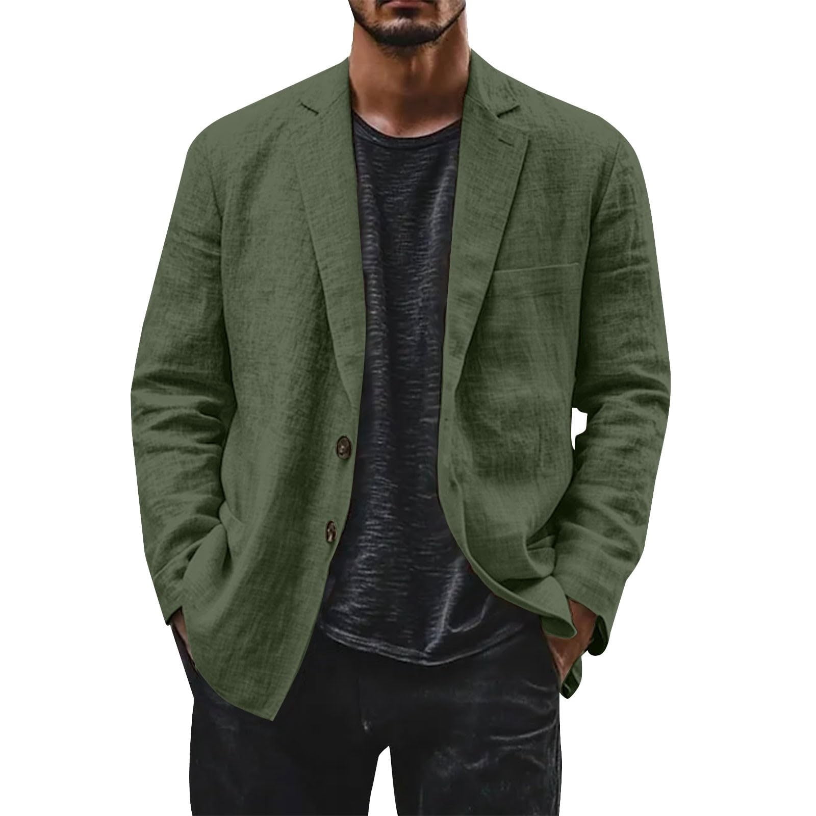Evdexr Button Down Suit Jacket Men Linen Big and Tall Suits Long Sleeve ...