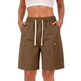 thumbnail image 1 of Evdexr Cargo Shorts Womens Drawstring Knee Length Bermuda Shorts 2026 Baggy Work Short Belted Wide Leg Casual Shorts with Multi Pockets Coffee M, 1 of 7