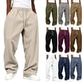 thumbnail image 1 of Evdexr Corduroy Pants Mens Drawstring Baggy Sweatpants Fall Winter Hip Hop Travel Pants Loose Fit Breathable Solid Color Trousers with Pockets M, 1 of 6