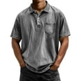 thumbnail image 1 of Evdexr Distressed Shirts Mens Mokaloha Polo Shirt Lapel Retro Solid Color Workout T-Shirt 2025 Big and Tall Acid Wash Baggy Short Sleeve Tops with Pockets Gray L, 1 of 4