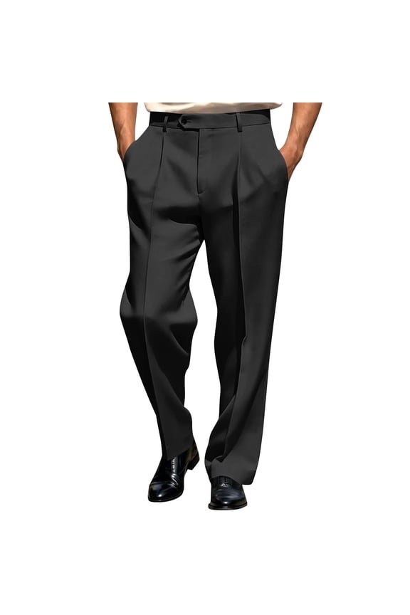 Dress Pants for Men Big and Tall Suit Pants with Belt Loops Summer Plain Work Trousers Pleated Wrinkle Free Casual Pants with Pockets Black S