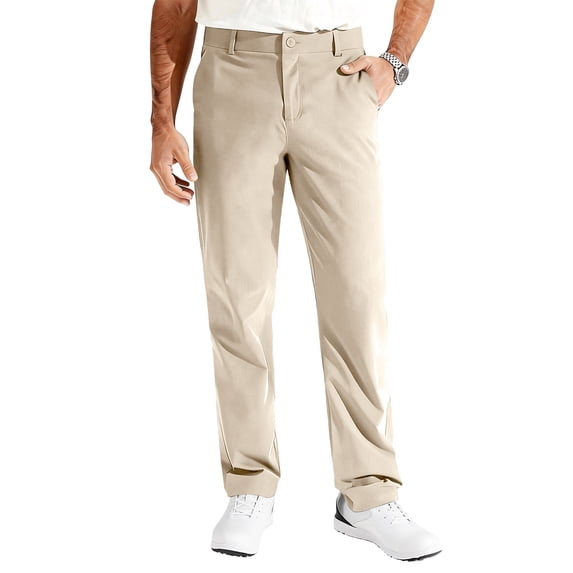 Evdexr Golf Pants Man Button Down Lightweight Dress Pants Summer Stretch Wedding Guest Trousers Classic Fit Big and Tall Casual Slacks with Pockets Khaki L