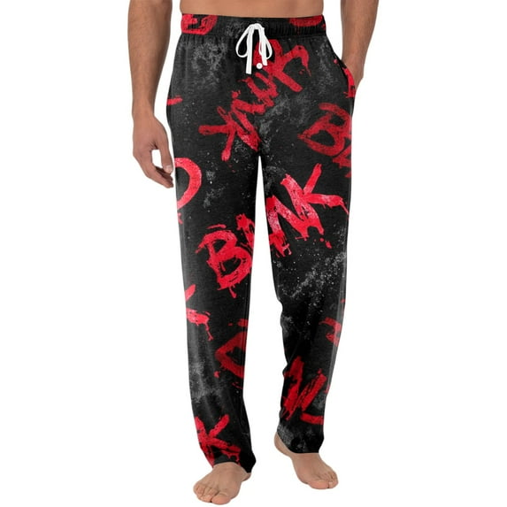 Evdexr Halloween Pajama Pants Mens Lightweight Oversized Pijamas Halloween Graphic Long Elastic Waist Pj Pants Drawstring Ghost Sleepwear Red 3XL