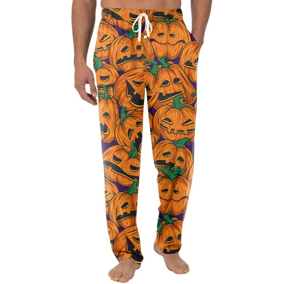 Evdexr Halloween Pajama Pants Mens Lightweight Oversized Pj Pants Drawstring Long Elastic Waist Sleepwear Halloween Graphic Loose pajamas Black XL