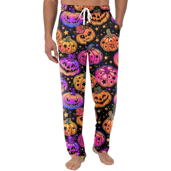 Evdexr Halloween Pajama Pants for Men Oversized Lightweight Sleepwear Long Drawstring Ghost pajamas Halloween Graphic Jack O Pj Pants Purple Pink M