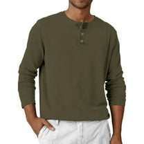 Evdexr Henley Shirt for Men Big and Tall Long Sleeve Tops Round Neck Button Down Sport Top Fall Raglan Cotton Slim Fit Thermal T Shirts Army Green 2XL