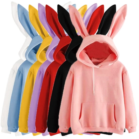 Evdexr Hoodies Womens with Bunny Ear Long Sleeve Hooded Tops Fall Y2k Trendy Lightweight Sweatshirts Breathable Loose Fit Kawaii Outfits with Pockets 2XL