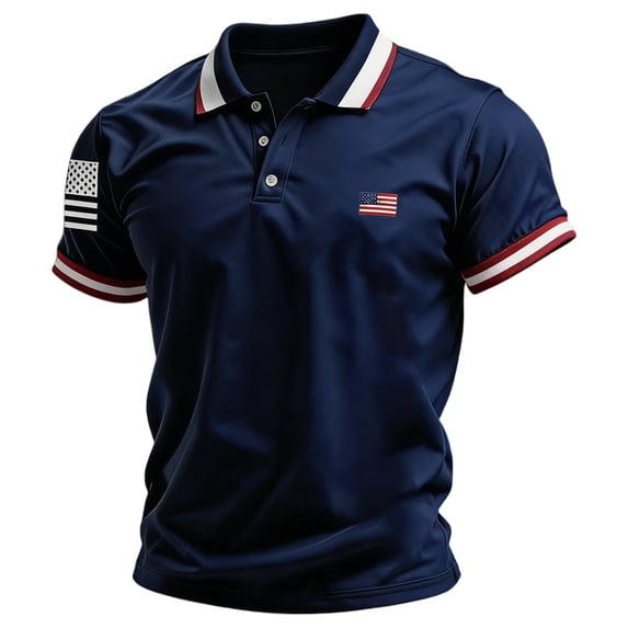 Evdexr Independence Day Polo Shirts for Men Patriotic Short Sleeve T Shirts 1776 2026 Button Down Stars and Stripes Shirts 4th Of July Big and Tall Golf Shirt Navy 2XL