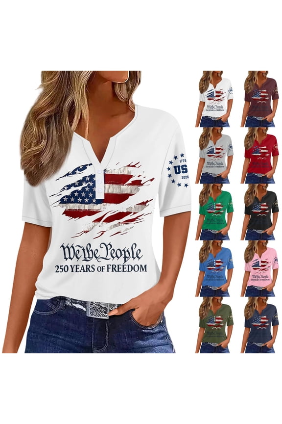 Independence Day Shirts Woman V Neck Short Sleeve We the People Shirts American Flag Striped Independence Day Shirt Plus Size Tees Pink XL