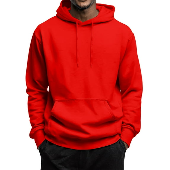 Evdexr Lightweight Hoodie Men Pullover Oversized Kangaroo Pocket Long Sleeve Athletic Sweatshirts Drawstring Lightweight Hooded Pullovers Elastic Cuff Jacket Red 2XL
