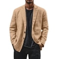 thumbnail image 1 of Evdexr Linen Blazer Men Big and Tall Button Down Dress Shirts Striped Long Sleeve Business Suits Casual Cotton Loose Fit Stretch Jackets Camel L, 1 of 8