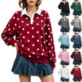 thumbnail image 1 of Evdexr Long Sleeve Shirts for Women Polka Dot Tops Oversized Collar Y40k Polo Shirts Casual Loose Streetwear Rugby Tshirts Red S, 1 of 6