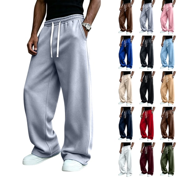 Evdexr Men's Baggy Sweatpants Drawstring Wide Leg Sweat Pants with Pockets Winter 2026 Lounge Hiking Pants Oversized Elastic Waist Loose Fit Trousers XL