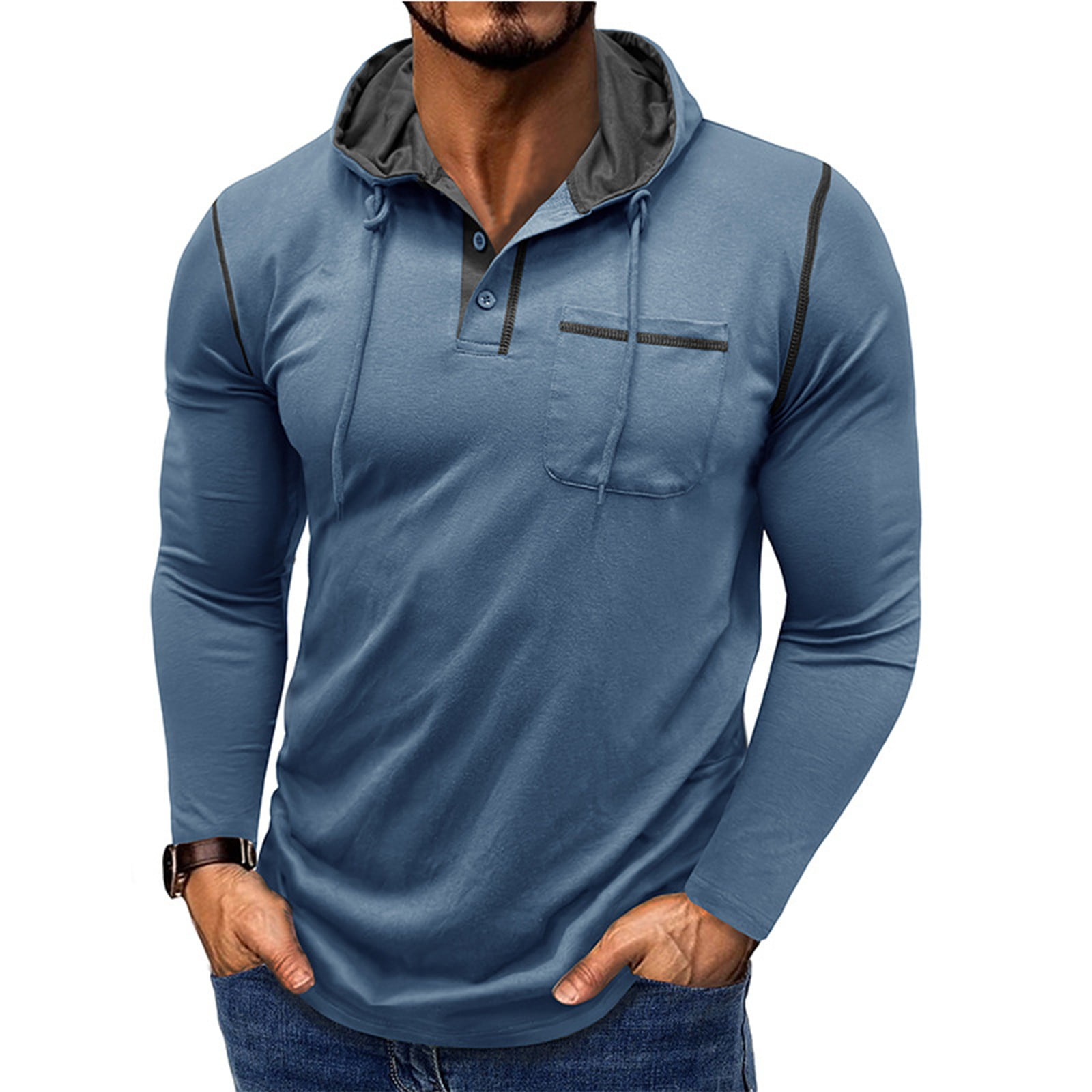 Evdexr Men's Big and Tall Hoodies Lightweight Pullover Chest Pockets ...