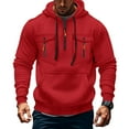 thumbnail image 1 of Evdexr Men's Big and Tall Hoodies Quarter Zip Tactical Pullover Winter Drawstring Long Sleeve Athletic Sweatshirt Fall Kangaroo Pockets Oversized Weighted Hoodie Red 2XL, 1 of 7