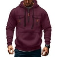 thumbnail image 1 of Evdexr Men's Big and Tall Hoodies Tactical Quarter Zip Pullover Winter Long Sleeve Drawstring Athletic Hoody Fall Multiple Pockets Cargo Zip Up Sweatshirt Wine L, 1 of 7
