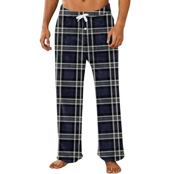 Evdexr Men's Cotton Pajama Pants Plaid Wide Leg Pajamas Flannel Twill Halloween Pj Pants Lounge Plus Size Drawstring Fleece Loose Fit Sleepwear with Pockets Gray XL