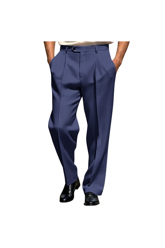 Men's Dress Pants Big and Tall Suit Pants with Belt Loops 2026 Plain Business Pants Wrinkle Free Baggy Formal Trousers with Pockets Navy 2XL