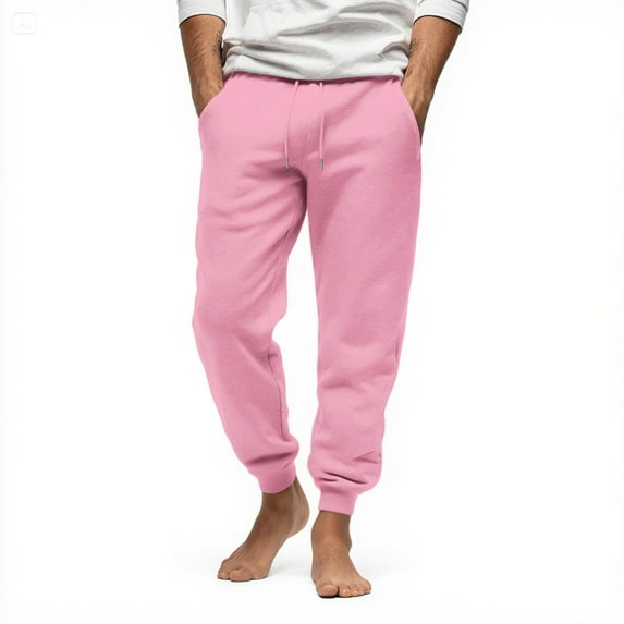 Evdexr Men's Gym Pants Baggy Fleece Athletic Pant Elastic Waist Drawstring Winter Big and Tall Joggers Waistband Athletic Trousers with Pockets Pink 3XL