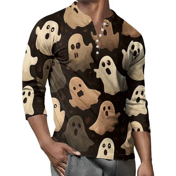 Evdexr Men's Halloween Shirts Big and Tall 3/4 Sleeve Tops 2025 Pumpkin ...