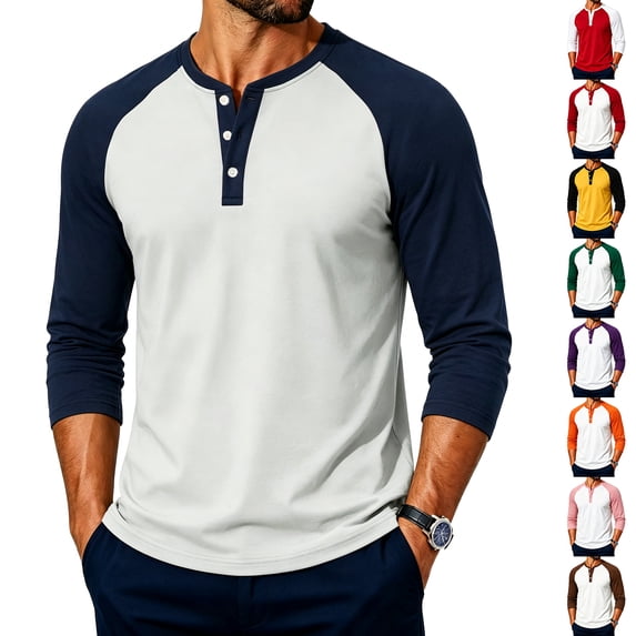 Evdexr Men's Henley Shirts 2026 Raglan Long Sleeve Tees Fall Athletic Sport Loose Fit Shirt Buttons Breathable Lightweight Casual T Shirts 2XL