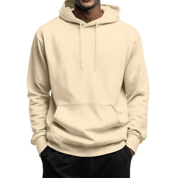Evdexr Men's Lightweight Hoodies Pullover Oversized Kangaroo Pocket Hooded Athletic Pullovers Drawstring Fleece Long Sleeve Jacket Plain Sweatshirts Beige L