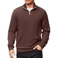 thumbnail image 1 of Evdexr Men's Mock Neck Sweatshirts Quarter Zip Sweatshirt Fall Long Sleeve Stand Collar Tops Polo Half Zip Athletic Shirts Fleece Cotton Shirt Brown S, 1 of 5