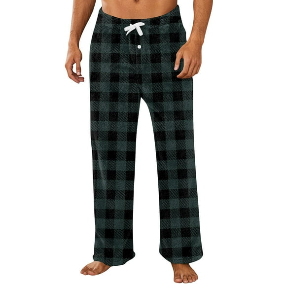 Evdexr Men's Plaid Pants Cotton Wide Leg Pajamas Drawstring Twill Chrismas Sleepwear Lounge Flannel Plus Size Lounge Stretch Pj Pants with Pockets Dark Green L