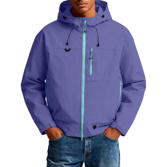 Evdexr Men's Rain Jacket Lightweight Zip Up Waterproof Outerwear Fall Winter Outdoor Hiking Coat Hooded Windbreaker Jackets with Zipper Pockets XL