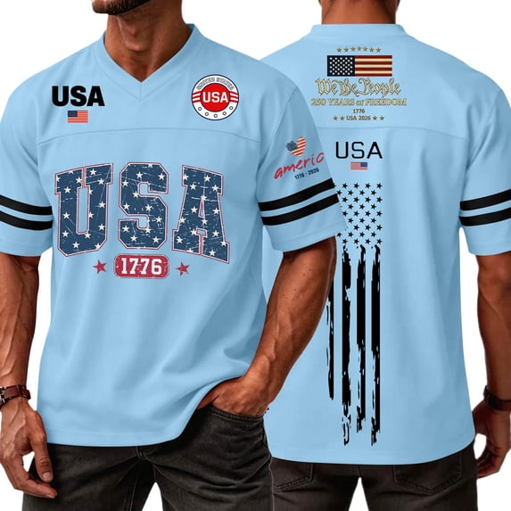 Evdexr Mens 250 Year American Anniversary Shirts Short Sleeve Crew Neck Independence Day Graphic Tees Red White Blue American Flag Summer Patriotic Shirt Light Blue 3XL