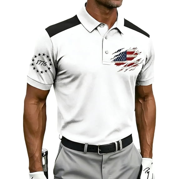 Evdexr Mens 250th Anniversary Usa Polo Shirts 4th Of July Button Down Shirts Patriotic Short Sleeve Stars and Stripes Golf T Shirts 1776 2026 Memorial Tees White S