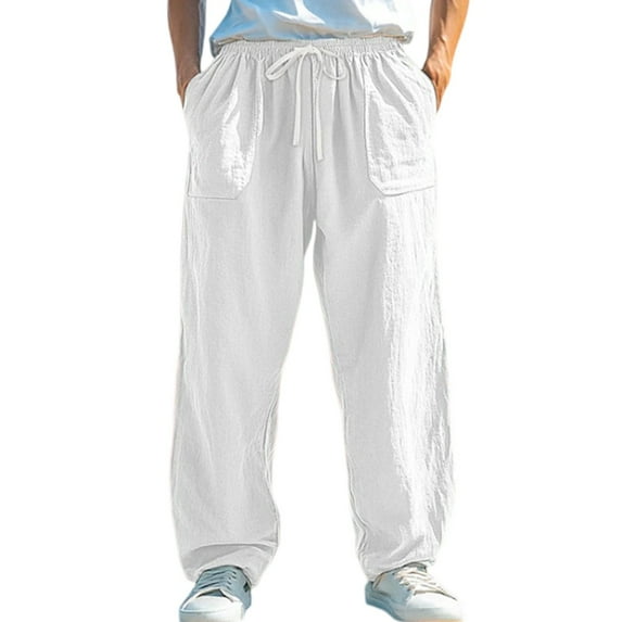 Evdexr Mens Baggy Sweatpants Cotton Wide Leg Joggers Drawstring Color Block Running Casual Tapered Bodybuilding Cargo Sweat Pants White XL