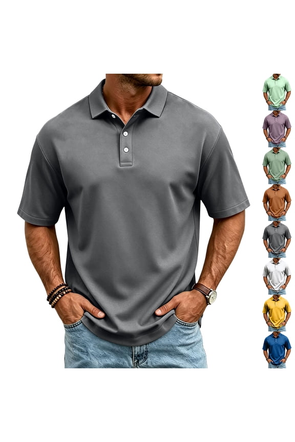 Mens Breeze Polo Shirts Collared Short Sleeve Shirts 2026 Summer Moisture Wicking Casual Business Shirt Stretch Quick Dry Breathable T Shirts Gray 3XL