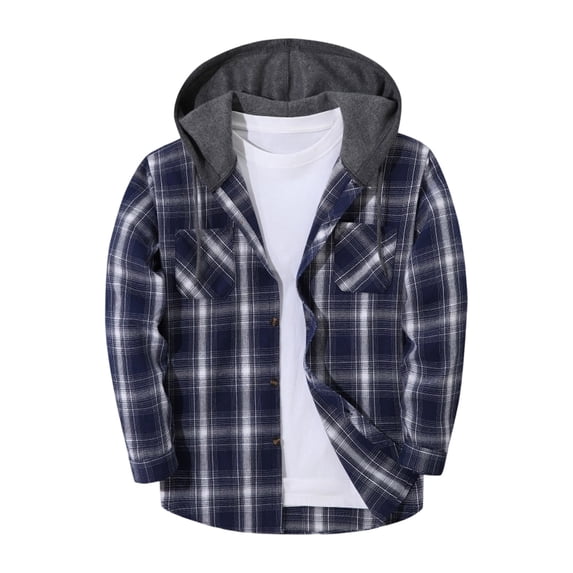 Evdexr Mens Flannel Shirt Long Sleeve Button Down Plaid Tops 2026 Classic Fit Trendy Back To School Hoodie Lightweight Breathable Holiday Jackets with Pockets 2XL