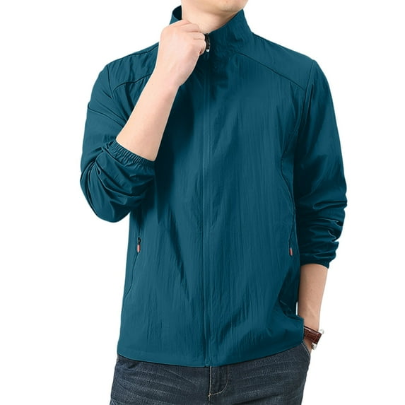 Evdexr Mens Lightweight Rain Jacket Sun Protection Coats Solid Waterproof Running Windbreaker Upf 50+ Zip Up Thin Long Sleeve Breathable Overcoat with Pockets Turquoise L