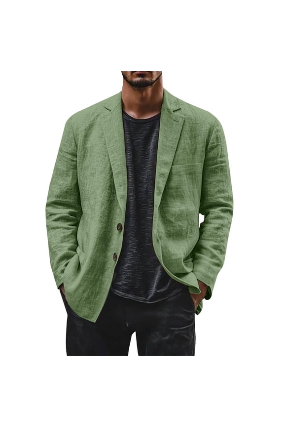 Mens Linen Suit Jacket Big and Tall Button Down Dress Shirts Striped Long Sleeve Business Jackets Casual Cotton Stretch Wrinkle Free Suits Army Green XL