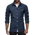 thumbnail image 1 of Evdexr Mens Long Sleeve Shirts Big and Tall Cowboy Jean Shirt Denim Spread Collar Western Tops Distressed Button Down Regular Fit Work T Shirts Navy 3XL, 1 of 4