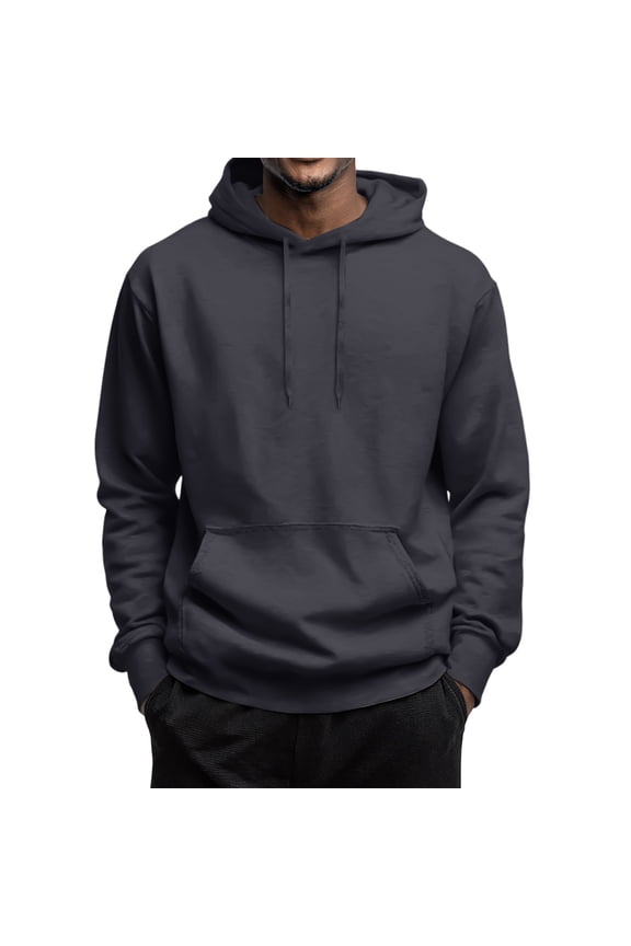 Mens Oversized Hoodie Pullover Lightweight Kangaroo Pocket Long Sleeve Athletic Jacket Drawstring Big and Tall Hooded Sweatshirts Plain Pullovers Dark Gray 2XL