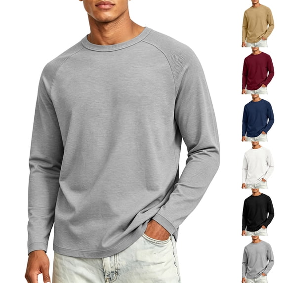 Evdexr Mens Shirts 2026 Crew Neck Long Sleeve Tees Fall Casual Running Solid Lightweight Tops Oversized Loose Fit Breathable Workout Shirt L