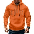 thumbnail image 1 of Evdexr Mens Tactical Hoodies Big and Tall Quarter Zip Pullover Winter Long Sleeve Drawstring Athletic Sweatshirt Fall Multiple Pockets Cargo Military Hoody Orange XL, 1 of 7