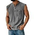 thumbnail image 1 of Evdexr Mens Tank Top Trendy Big and Tall Sleeveless Vintage Henley Gym Workout Tanks Solid Plain Relaxed Fit Tee Summer Lapel T-Shirt with Pockets Dark Gray L, 1 of 5