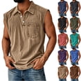 thumbnail image 1 of Evdexr Mens Tank Tops Sleeveless Distressed Shirts Summer 2026 Henley Classic Button Down Beach Tee Shirt Washed Lightweight Polo Shirts with Pocket Camel 3XL, 1 of 5