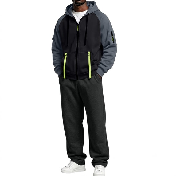 Evdexr Mens Track Suits 2 Piece Hooded Full Zip Long Sleeve Sweatshirts & Pants Sweatsuits with Pockets 2026 Winter Casual Athletic Outfits Drawstring Wide Leg Sets 2XL