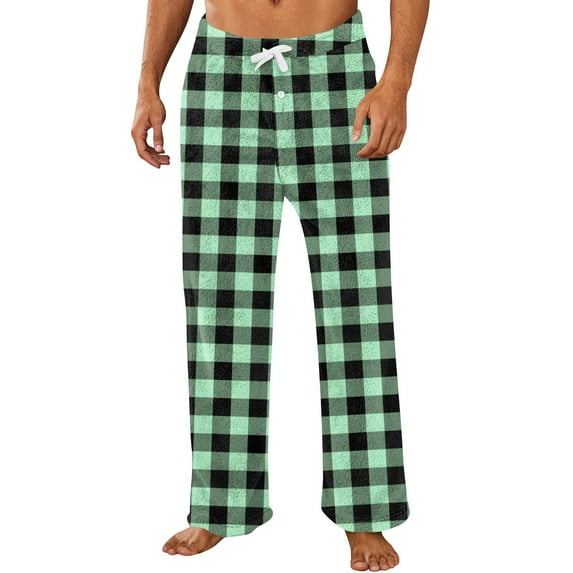 Evdexr Mens Wide Leg Pajama Pants Cotton Plaid Sleepwear Plus Size Flannel Chrismas Pj Pants Lounge Twill Drawstring Fleece Lounge Pajamas with Pockets Green S